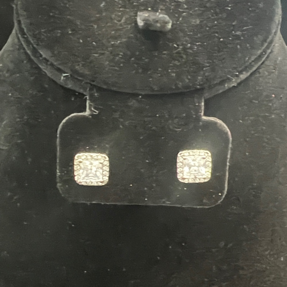 Silver-Tone Cubic Zirconia Square Halo Stud Earrings